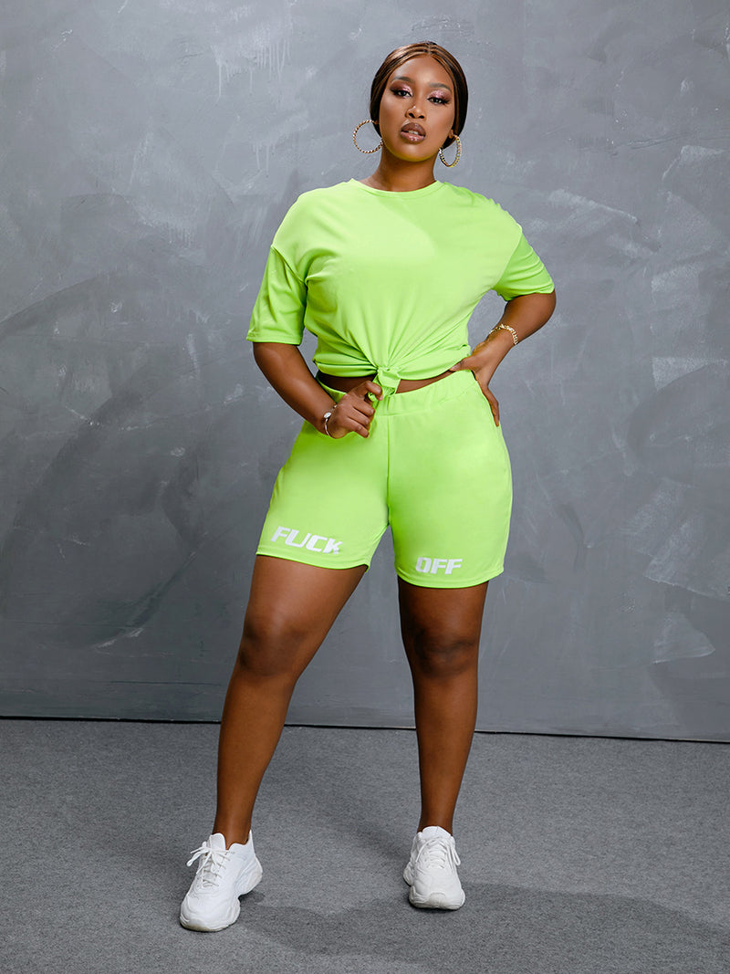 Women Plus Size Co-Ords Solid Color Letters Fashion Sports and Leisure Two-Piece Set