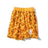 Shark Print Shorts Orange Camouflage Cotton Shorts Men Teenagers Student Cropped Shorts
