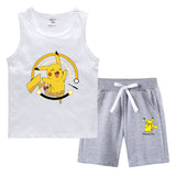 Children Pokemon Pikachu Tshirts & Shorts Vest Middle Pants Sports Casual Thin Two Pieces