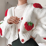 Women Coats Autumn and Winter Single-Breasted V-neck Knitted Cardigan Strawberry Long-Sleeved Sweater