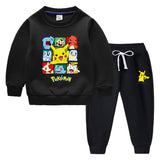 Children Pokemon Pikachu Hoodie & Pant Set Fleece Lined Padded Warm Keeping Winter Clothes Sweatershirt Suit