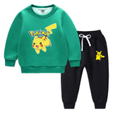 Children Pokemon Pikachu Hoodie & Pant Set Fleece Lined Padded Warm Keeping Winter Clothes Sweatershirt Suit