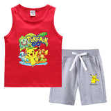 Children Pokemon Pikachu Tshirts & Shorts Summer Vest Middle Pants Sports Casual Thin Two Pieces