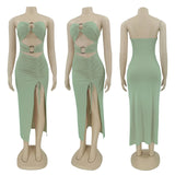 Bella Hadid Dress Fashion Sexy Bandeau Navel Drawstring Dress