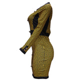 Women Dress Winter Vintage Slim-Fit Contrast Colors Cardigan Printed Dress