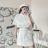 Gothic Lolita Harajuku Style Clothing Autumn Multi-Pocket Short Jacket High Waist Skirt Two-Piece Set