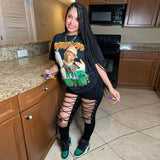 Women Plus Size Jeans High Waist Slim-Fit Lace Up Pants