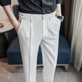 Men Trousers Solid Color Cropped Pants Boys Suit Pants