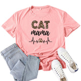 Boy Mama T Shirts Leopard Print Cat Mama Letter Print T-shirt