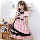 Gothic Lolita Harajuku Style Clothing Lolita Dress Toon Sakura Op Idol Song-Promotion Costume Black Pink Plaid Dress