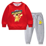 Children Pokemon Pikachu Hoodie & Pant Set Fleece Lined Padded Warm Keeping Winter Clothes Sweatershirt Suit