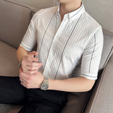 Men Shirts Slim-Fit Stretch Half-Sleeve Shirt