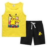 Children Pokemon Pikachu Tshirts & Shorts Vest Middle Pants Sports Casual Bottoming Shirt Two Pieces