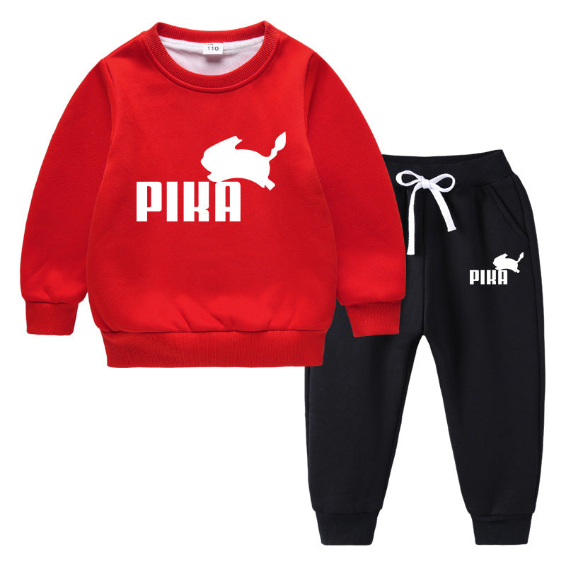 Children Pokemon Pikachu Hoodie & Pant Set Fleece Lined Padded Warm Keeping Winter Clothes Sweatershirt Suit