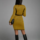 Women Dress Winter Vintage Slim-Fit Contrast Colors Cardigan Printed Dress