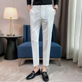 Men Trousers Embroidered Summer Cropped Pants Casual Fashion Simple Thin Suit Pants
