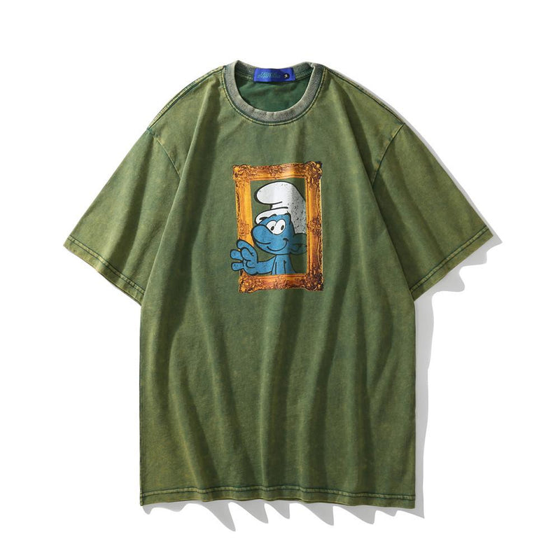 Men T Shirt Summer Casual Tops Blue Elf Printed Short Sleeve T-shirt Fashion round Neck Half Sleeve T-shirt