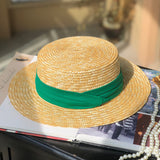 Straw Hat Flat Straw Hat Female Summer Sun-Proof Flat Brim Straw Beach Hat