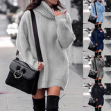 Sweater Dress Outfit With Tights 2 Pieces Set Autumn and Winter Mid-Length Knitted Pullover Long Sleeve Dress