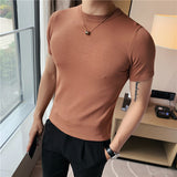 Men Short Sleeve T-Shirt Solid Color Simple Knitwear T-shirt
