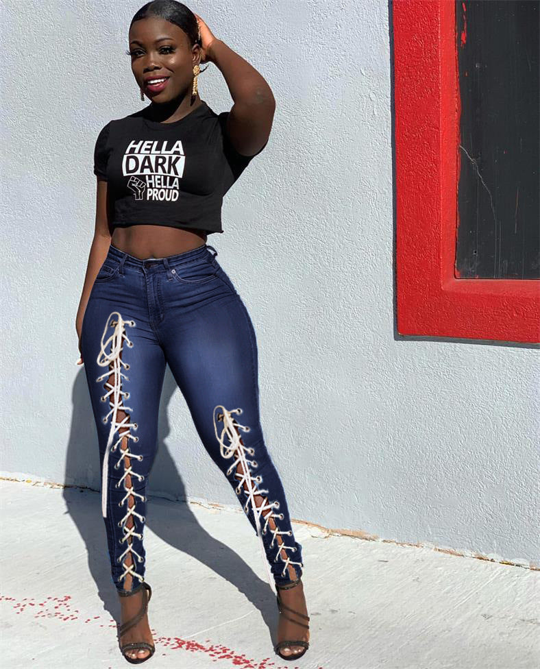 Women Plus Size Jeans Bandage Denim Skinny Pants