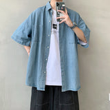 Denim Shirts Loose Cargo Short Sleeve Shirt Casual Overshirt