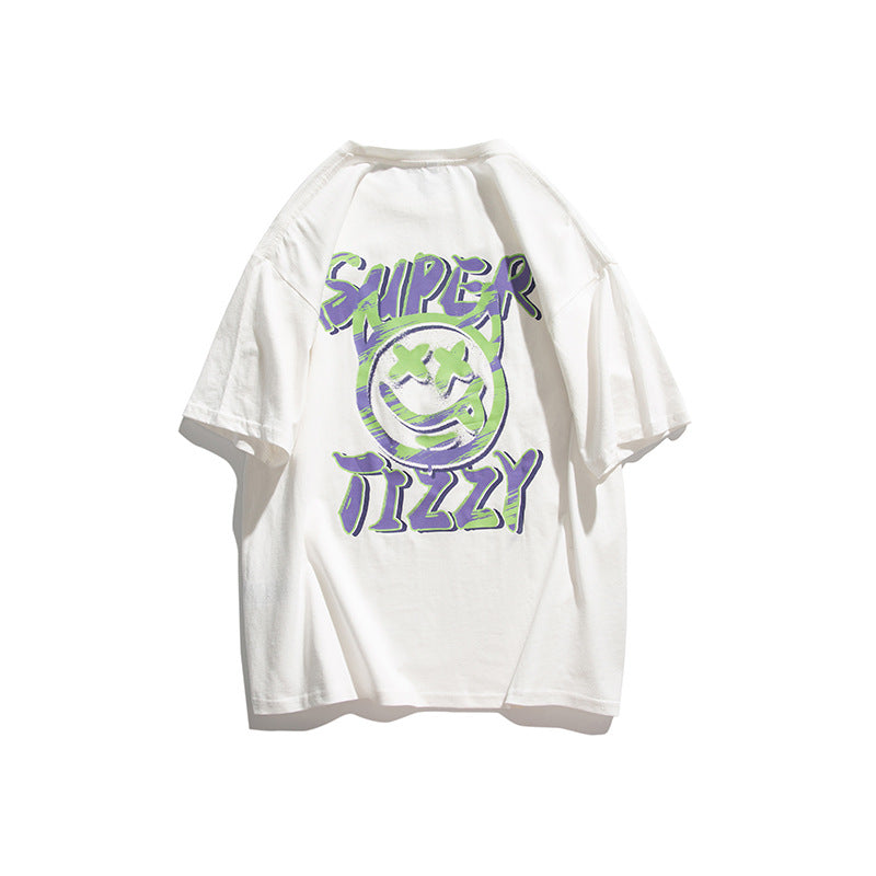 Men's T-shirt Summer Smiley Face Letter Print Casual Loose Short Sleeves T-shirt