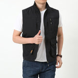 Men Utility Vest Work Zipper Tactical Work Vest Slim Pocket Jacket Vest Man Outdoor Leisure plus Size Workwear Loose Multi-Bag Jacket