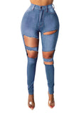 Women Plus Size Jean Slim Fit Fashion Ripped Denim Pencil Trousers