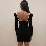 Women Exotic Dresses Autumn and Winter Long Sleeve V Hip-Hugger and Black Gold Velvet Backless Skirt
