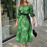 Women Bohemian Dress Women's Long Sleeve Midi Printed Dress