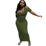 V-neck Lace Stitching Short Sleeve Slim-Fit Sexy Dress