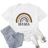 Boy Mama T Shirt Mama Leopard Print Rainbow Pattern Printed T-shirt