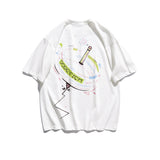 Cartoon Literary Flower Printing Short Sleeve Street Casual Loose-Fitting T-shirt Men's Fashion Half Sleeve Couples Dress Summer Wear