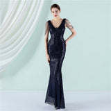 Sequin Evening Dress Long Style Long Sleeve Sequined Queen Fishtail Skirt