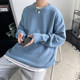 Men's Sweater Fall Winter Men Solid Color Knitted Sweater Loose round Neck Sweater