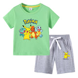 Children Pokemon Pikachu Tshirts & Shorts Cotton Short Sleeve Shorts Two Pieces Neutral