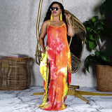 Women Plus Size Maxi Dresses Tie-Dye Print Loose Strap Maxi Dress