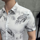 Men's Shirts Men's Printed Shirt Summer Digital Printing Lapel Yarn-Dyed Fabric Slim Fit