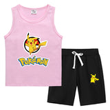 Children Pokemon Pikachu Tshirts & Shorts Summer Vest Middle Pants Sports Casual Bottoming Shirt Sleeveless Two Pieces