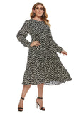 Women Plus Size Midi Dresses Printed Long Sleeve Dress