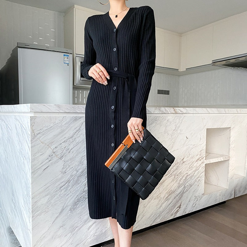 Work Dresses for Teachers Slimming Long Sleeve Base Knitting Dress
