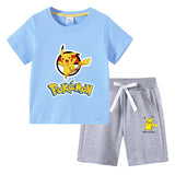 Children Pokemon Pikachu Tshirts & Shorts Cotton Short Sleeve Shorts Two Pieces Neutral