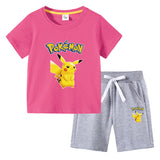 Children Pokemon Pikachu Tshirts & Shorts Cotton Short Sleeve Shorts Two Pieces Neutral
