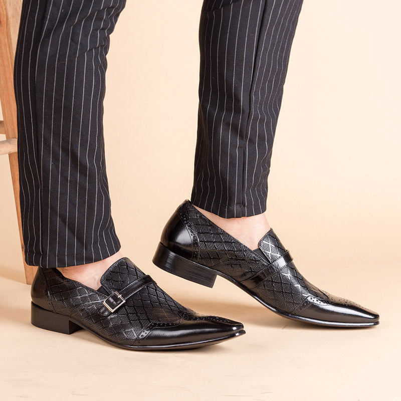 Indo Western Shoes Business Leather Shoes Buckle Square Toe Slip-on Leather Shoes Men