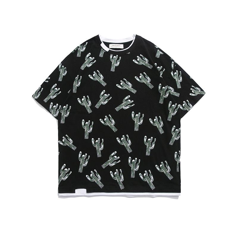 Men T Shirt Summer Casual Tops Men's Clothes Summer Wear Vintage Men's round Neck Short Sleeve Casual Loose Cactus Printed T-shirt
