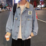 Corduroy Patch Jacket Color Stitching Turnover Neck Denim Jacket Men's Spring Jacket