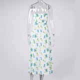 Women Summer Dresses Midi Dress Summer Women's Sexy Fashion Floral Pleated Suspender Dress Summer
