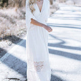 Women Dresses Bohemian Beach Solid Color V-neck Dress Long Dress