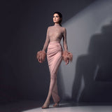 Emily Ratajkowski Dress Sexy Feather Hip Ball Stitching Dress